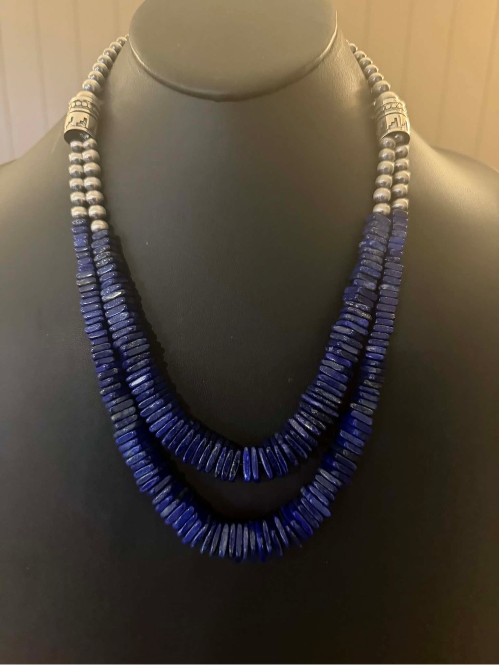 Sterling silver lapis multi strand necklace 24inch